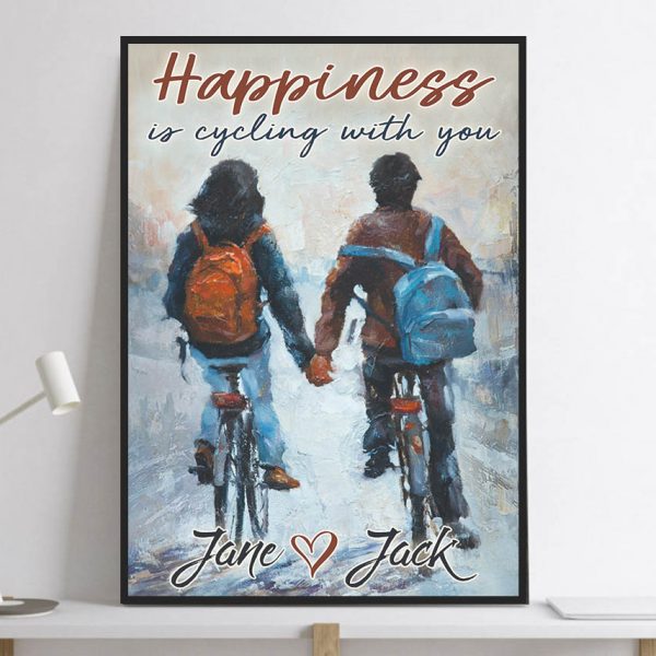 Personalized Names Biker Happiness Is Cycling With You Poster Unframed Couple Valentine Gift