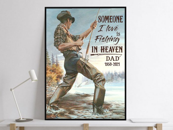 Personalized Name Grandpa Dad Fishing In Heaven Poster Unframed Memory Gift