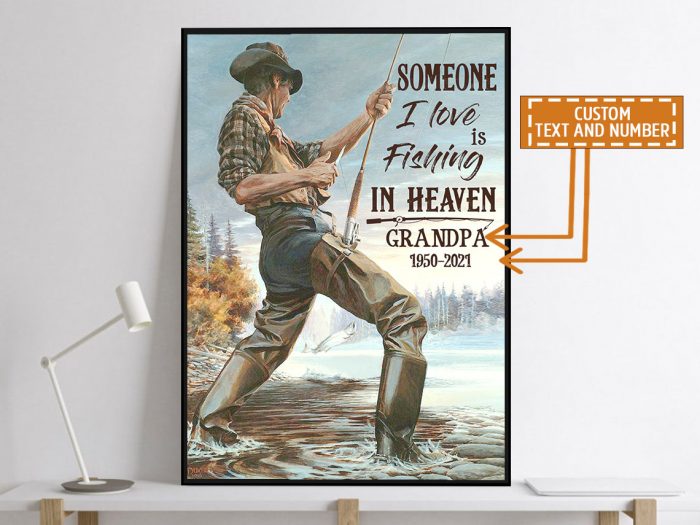 Personalized Name Grandpa Dad Fishing In Heaven Poster Unframed Memory Gift