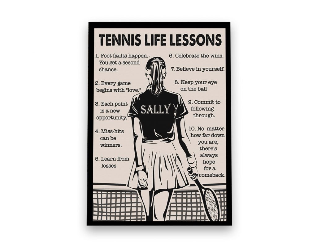 Custom Name Tennis Life Lessons Poster, Personalized Tennis Girl Poster Unframed