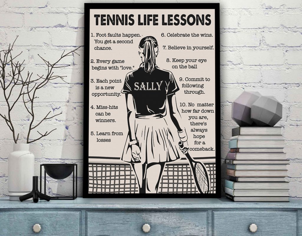 Custom Name Tennis Life Lessons Poster, Personalized Tennis Girl Poster Unframed