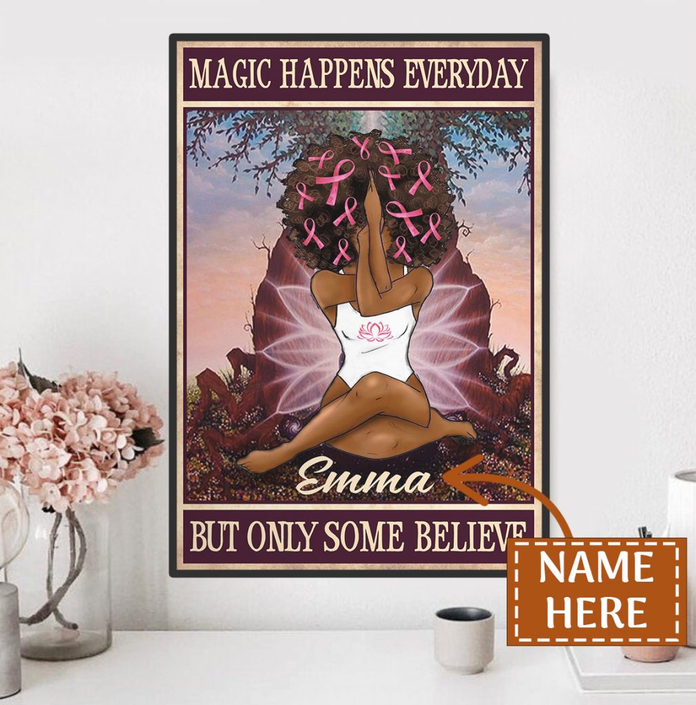 Personalized  Breast Cancer Awareness – Afro Queen Meditation Black Woman Black Girl Yoga Poster