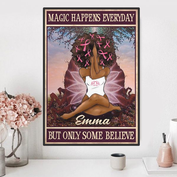 Personalized  Breast Cancer Awareness – Afro Queen Meditation Black Woman Black Girl Yoga Poster