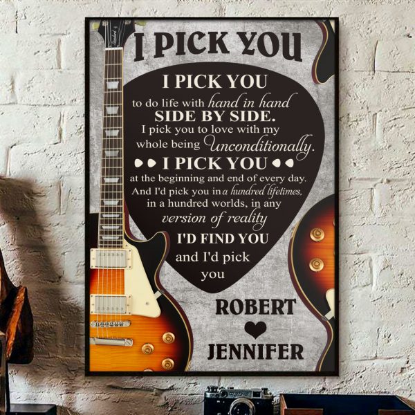 Electric Guitar I Pick You Couple Custom Name Poster Valentine Gift