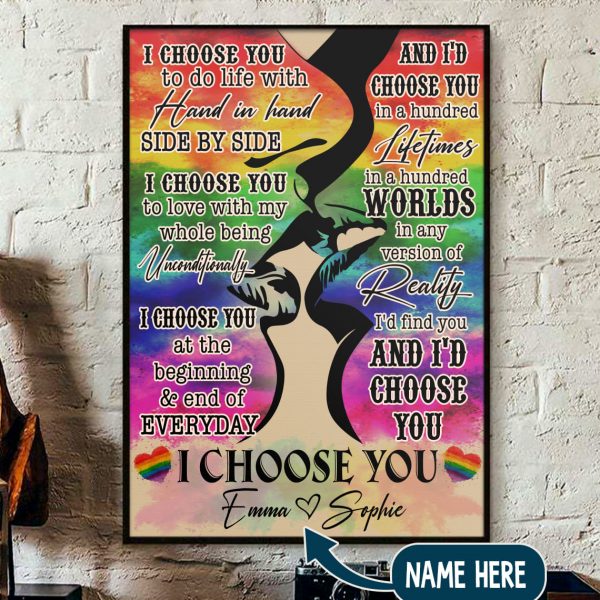 Personalized Name I Choose You, Kissing Poster, LGBT Poster, Personalized LGBTQ Couple Gift