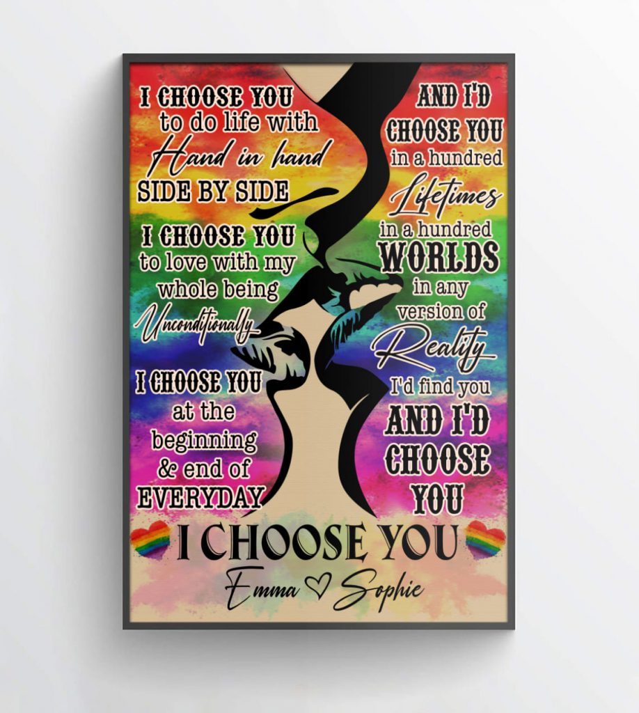Personalized Name I Choose You, Kissing Poster, Lgbt Poster, Personalized Lgbtq Couple Gift