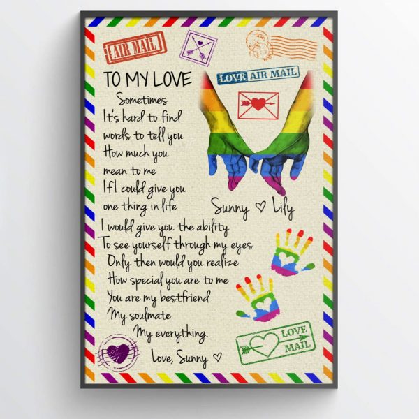 Personalized Name Letter To My Love LGBT Lesbian Couple Poster Love Message Letter For Her Poster Wall Decor