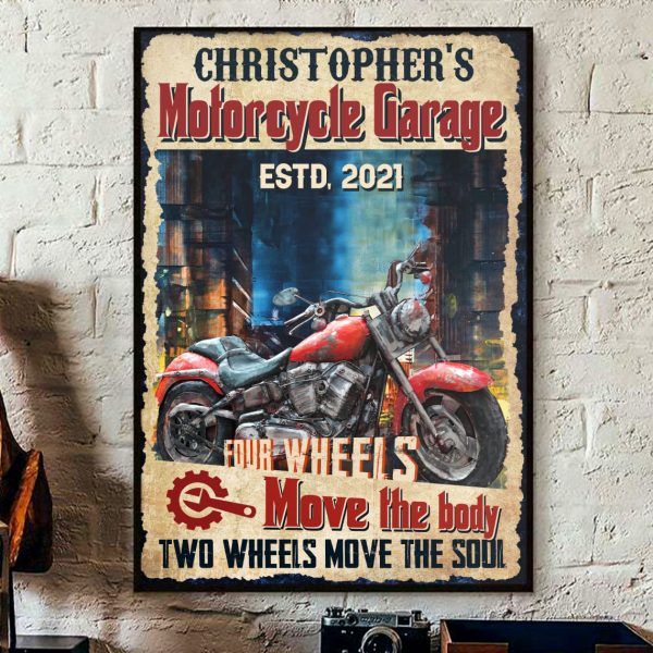 Personalized Name Motorcycle Garage Four Wheels Best – Custom Name And Year Poster Unframed