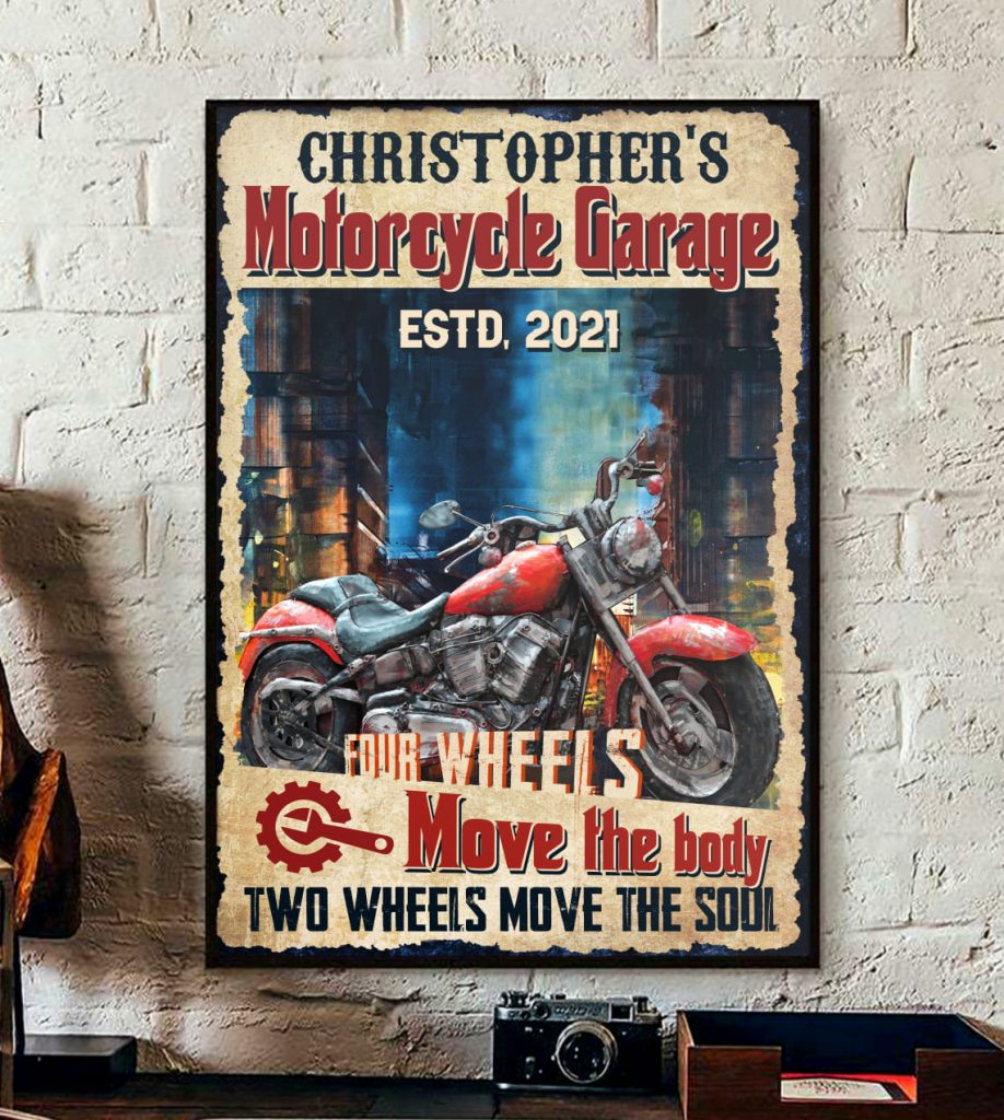 Personalized Name Motorcycle Garage Four Wheels Best – Custom Name And Year Poster Unframed