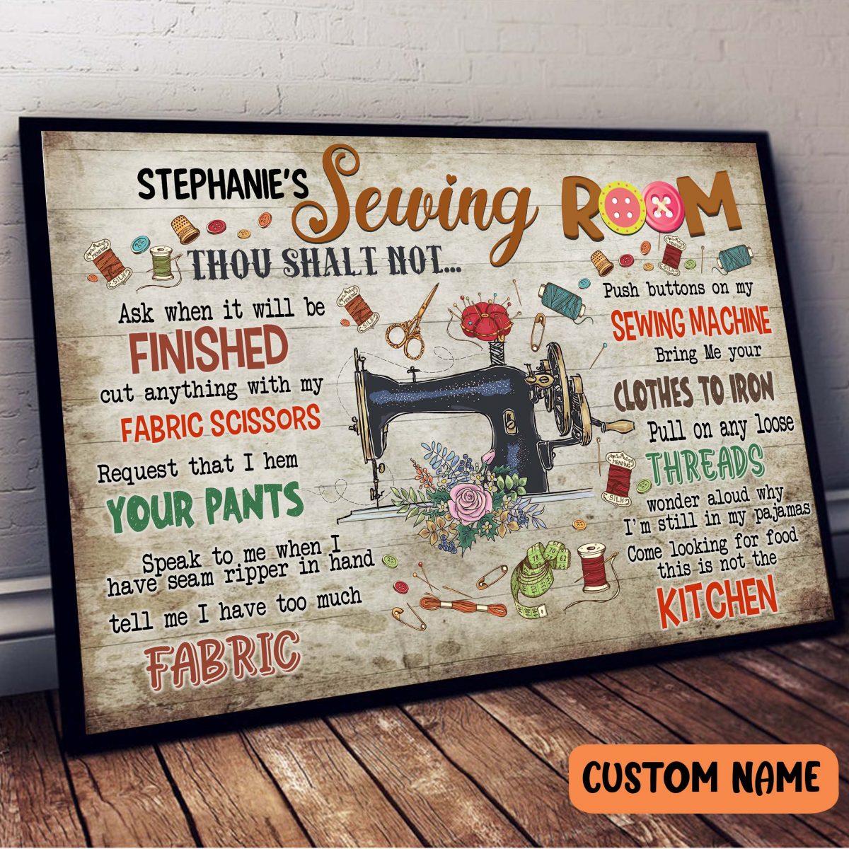 Personalized Name Sewing Room Rules Poster Godoprint