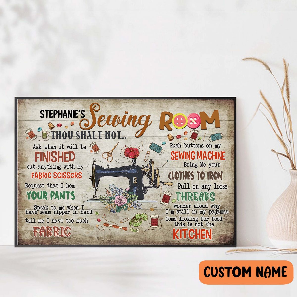 Personalized Name Sewing Room Rules Poster Godoprint