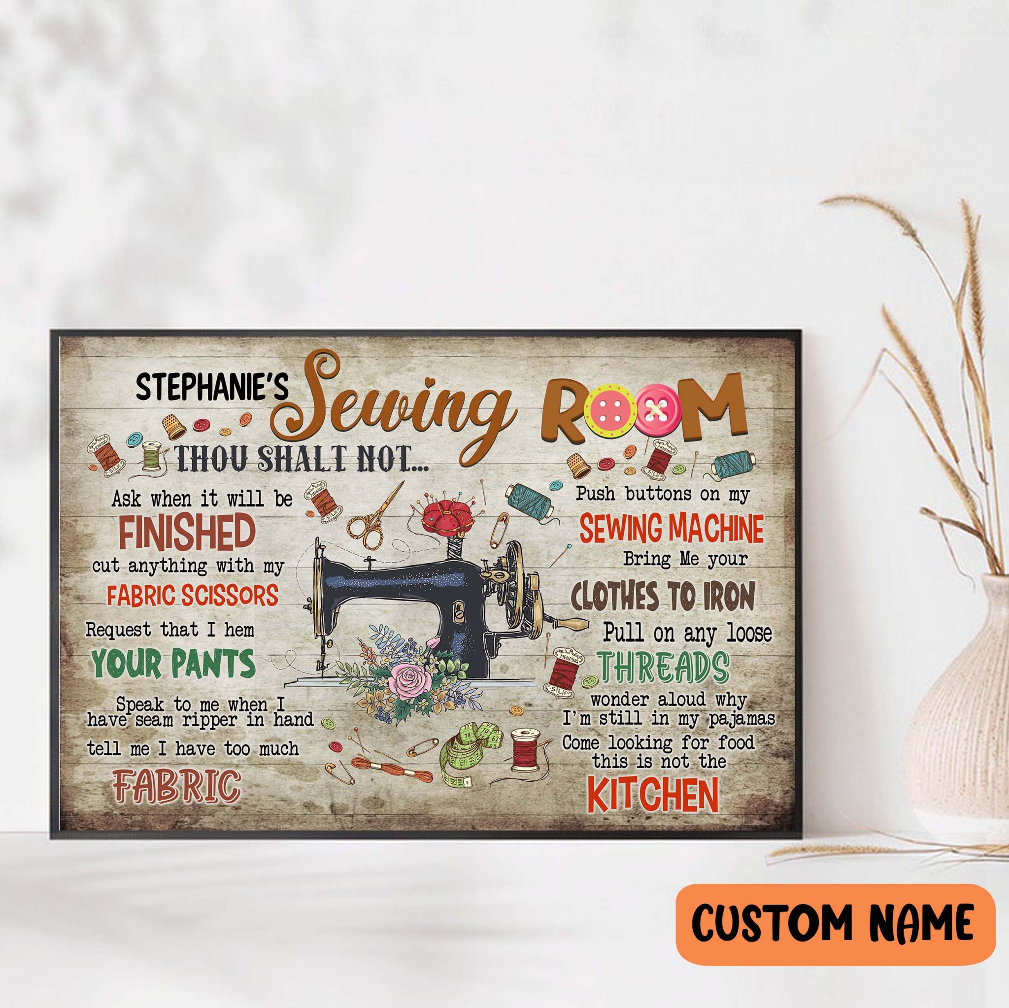 Personalized Name Sewing Room Rules Poster