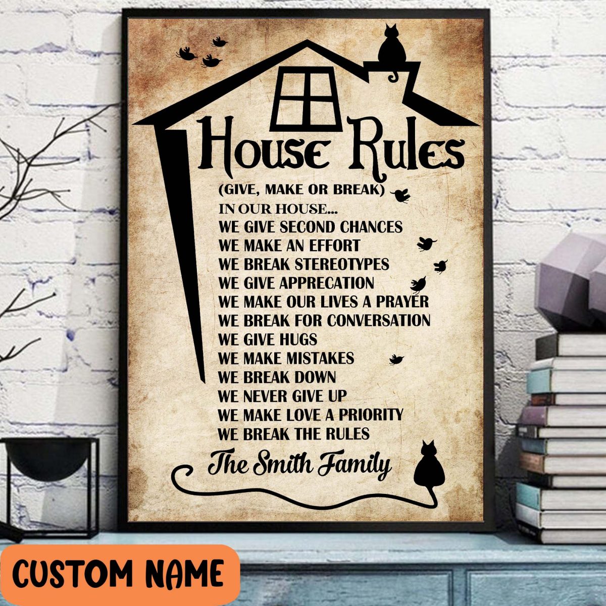 House Rules Poster Home Decor For Black Cat Lover - Godoprint