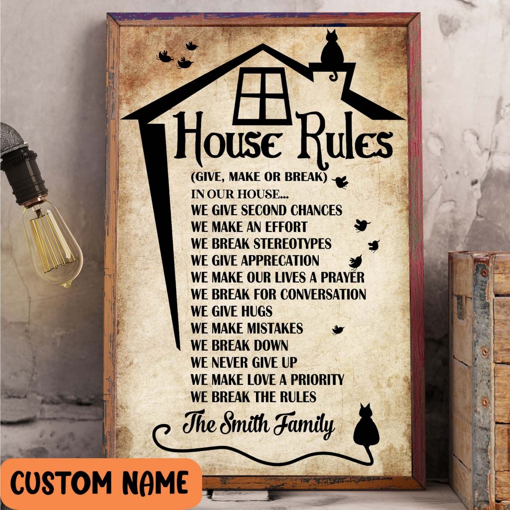 House Rules Poster Home Decor For Black Cat Lover