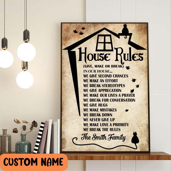 House Rules Poster Home Decor For Black Cat Lover