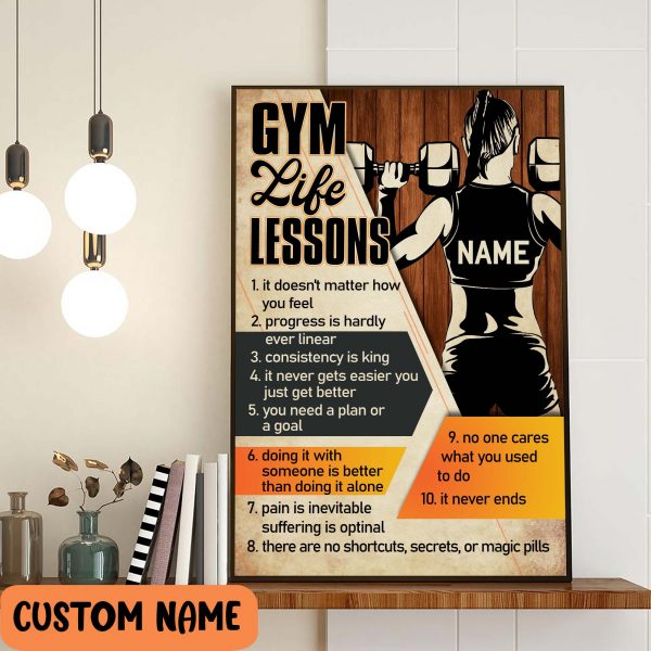 Personalized Name Women Fitness Gym Life Lessons Poster Home Decor Gift