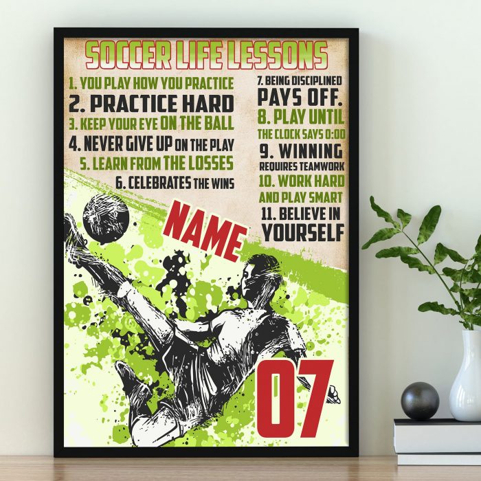 Personalized 11 Rules Soccer Life Lesson Colorful Poster Gift For Son Boy Room Home Decor Art