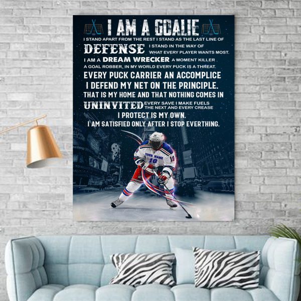 Custom Number Name Hockey Player Poster – I Am A Goalie Wall Art For Hockey Fan Sport Lover
