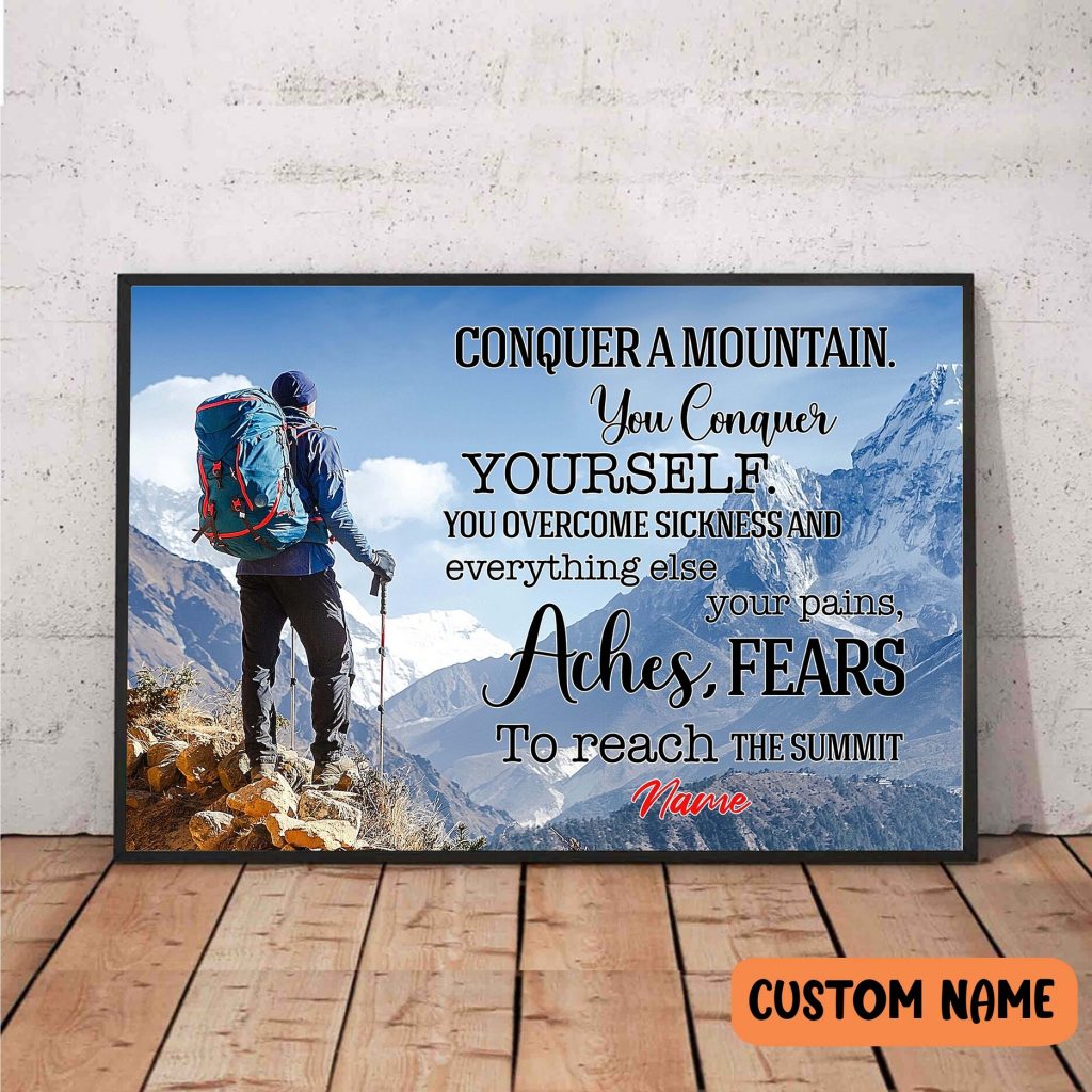 Personalized Hiking You Conquer Yourself Poster – Adventure Motivational Wall Art