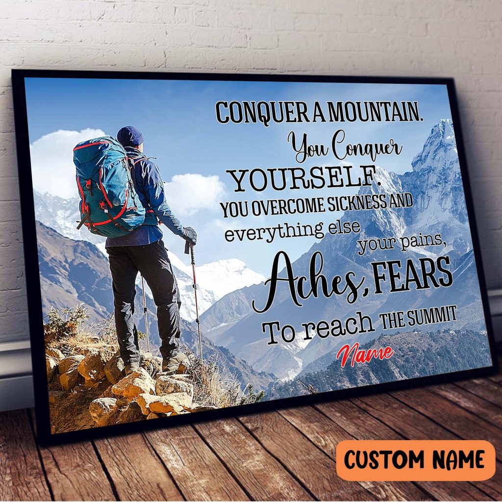 Personalized Hiking You Conquer Yourself Poster – Adventure Motivational Wall Art