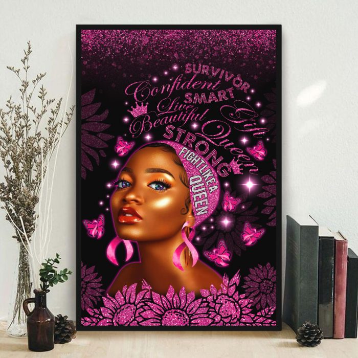 Fight Like A Queen Black Woman Breast Cancer Survivor Poster Black Girl Gift