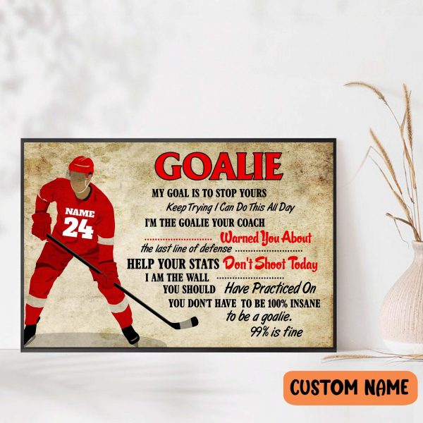 Hockey Goalie Poster Personalized – Goalie Motivational Wall Art For Ice Hockey Lover