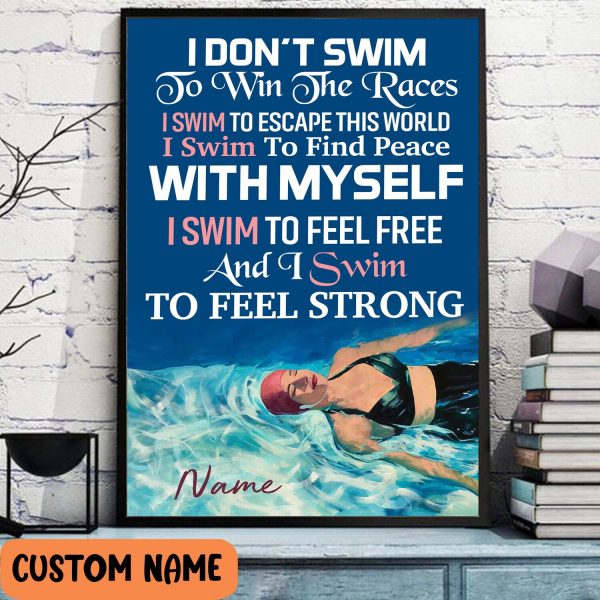 Swimming Woman Poster – Personalized Swim To Fell Strong Free Motivation Wall Art