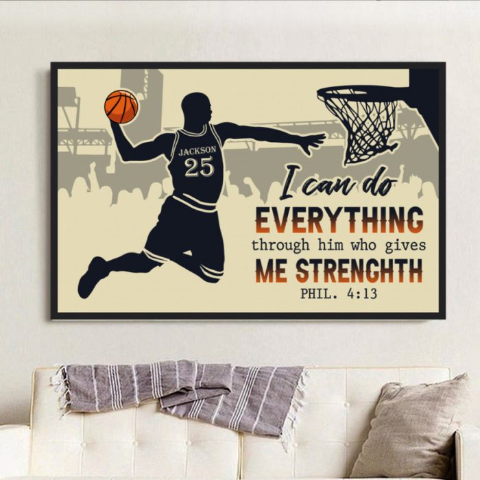 Basketball Men Player Motivational Poster,  Give Basketball Player Strenghth Wall Art
