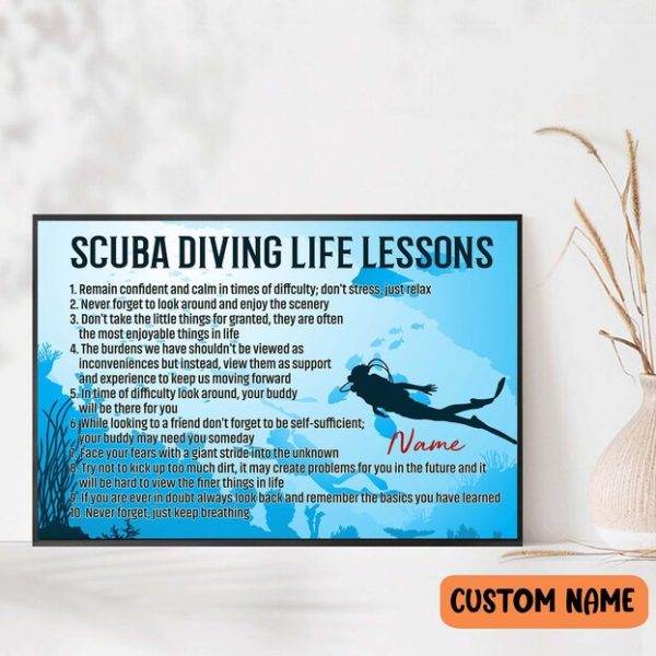 Scuba Diving Life Lessons Poster – Motivational Gift For Dive Lover Divers Personalized