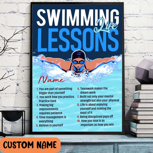 Swimming Life Lessons Poster – Motivational Wall Art For Swimmers Swimming Club