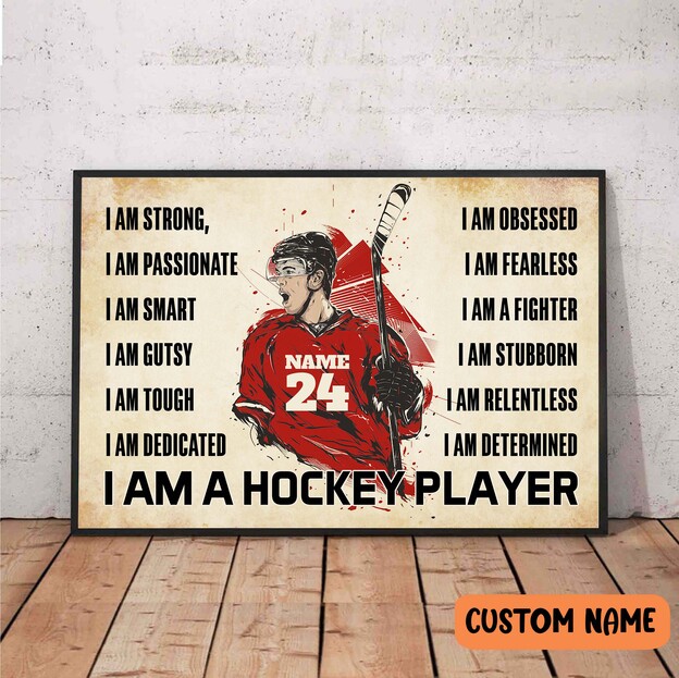 Hockey Player Strong, Passionate, Fighter Poster Inspirational Wall Art Customize