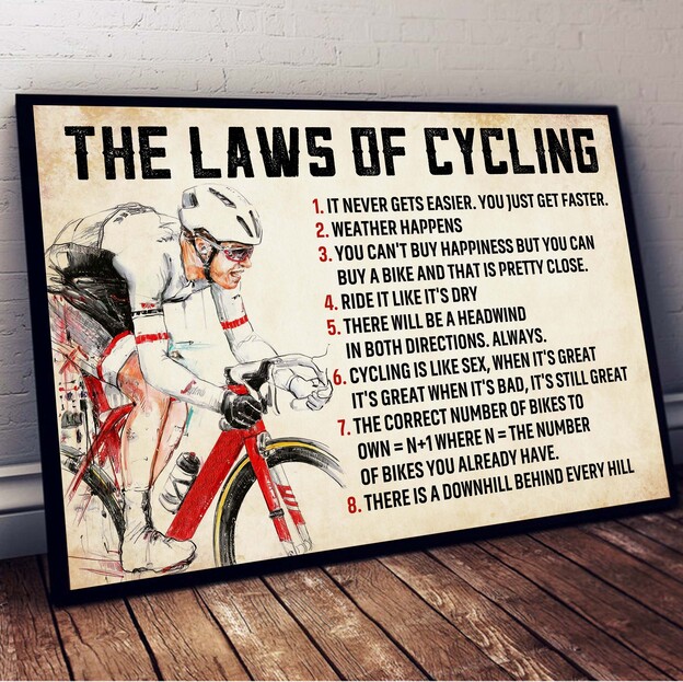 Laws Of Cycling Poster – Cycling Gifts, Bicycle Motivational Wall Art