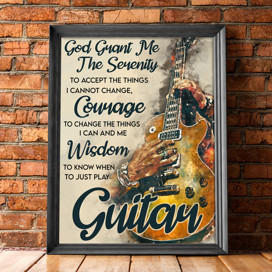Just Play Guitar Poster- Musical Instrument Play Wall Art, Guitarist Bass Lover Gift