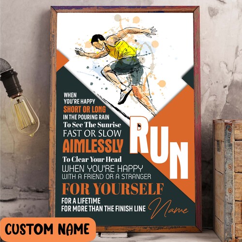 Run When You’Re Happy Motivation Poster Wall Art Sprinter, Jogger, Road Runner Gift