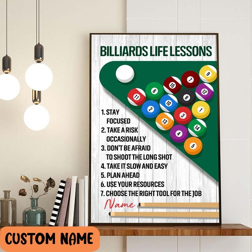 BILLIARDS LIFE LESSONS FOR ROOM AESTHETIC Poster Game Room Board Game Decor