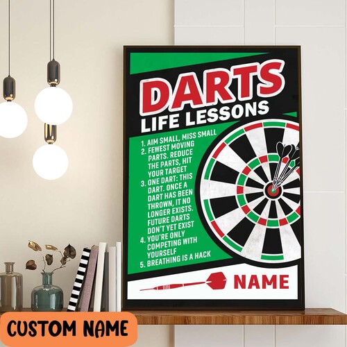 Darts Life Lessons Poster, Personalized Game Room Poster, Dart Board Wall Art
