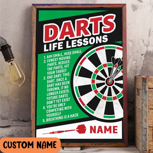 Darts Life Lessons Poster, Personalized Game Room Poster, Dart Board Wall Art