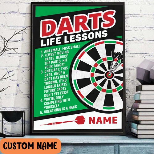 Darts Life Lessons Poster, Personalized Game Room Poster, Dart Board Wall Art