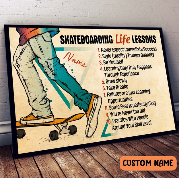 Skateboarding Life Lessons Poster, Skater Boy Wall Art Skater Club Street Style Decoration