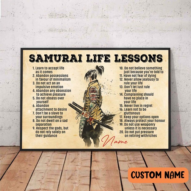 Samurai Life Lessons Poster, Japanese Samurai Warrior Wall Art Martial Art Lovers