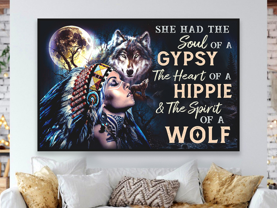 Spirit Of Wolf Native American Girl Poster – Native American Woman Wall Art