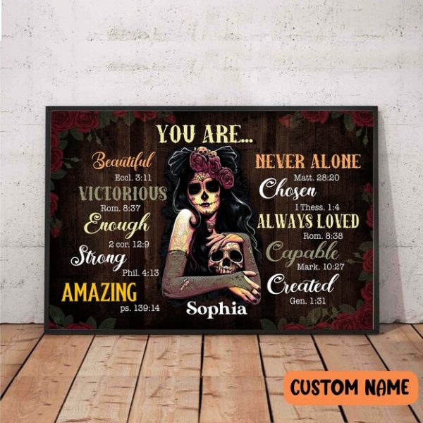 Sugar Skull Girl Poster, Mexico Gothic Style Wall Art Pretty Eyes And Thick Things