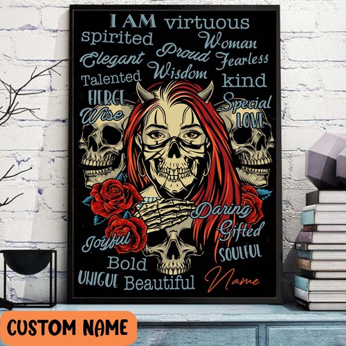 Sugar Skull Girl Poster, Day Of Dead Gothic Style Poster Personalized Gift