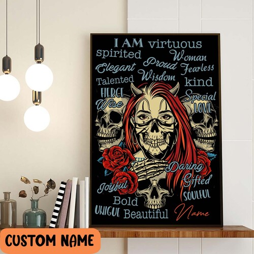 Sugar Skull Girl Poster, Day Of Dead Gothic Style Poster Personalized Gift