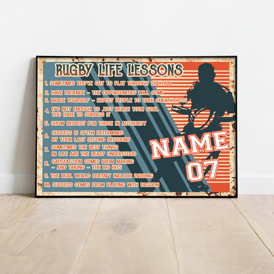 Personalized Rugby Life Lessons Poster, Rugby Players Gift, Rugby Art, Sport Gift