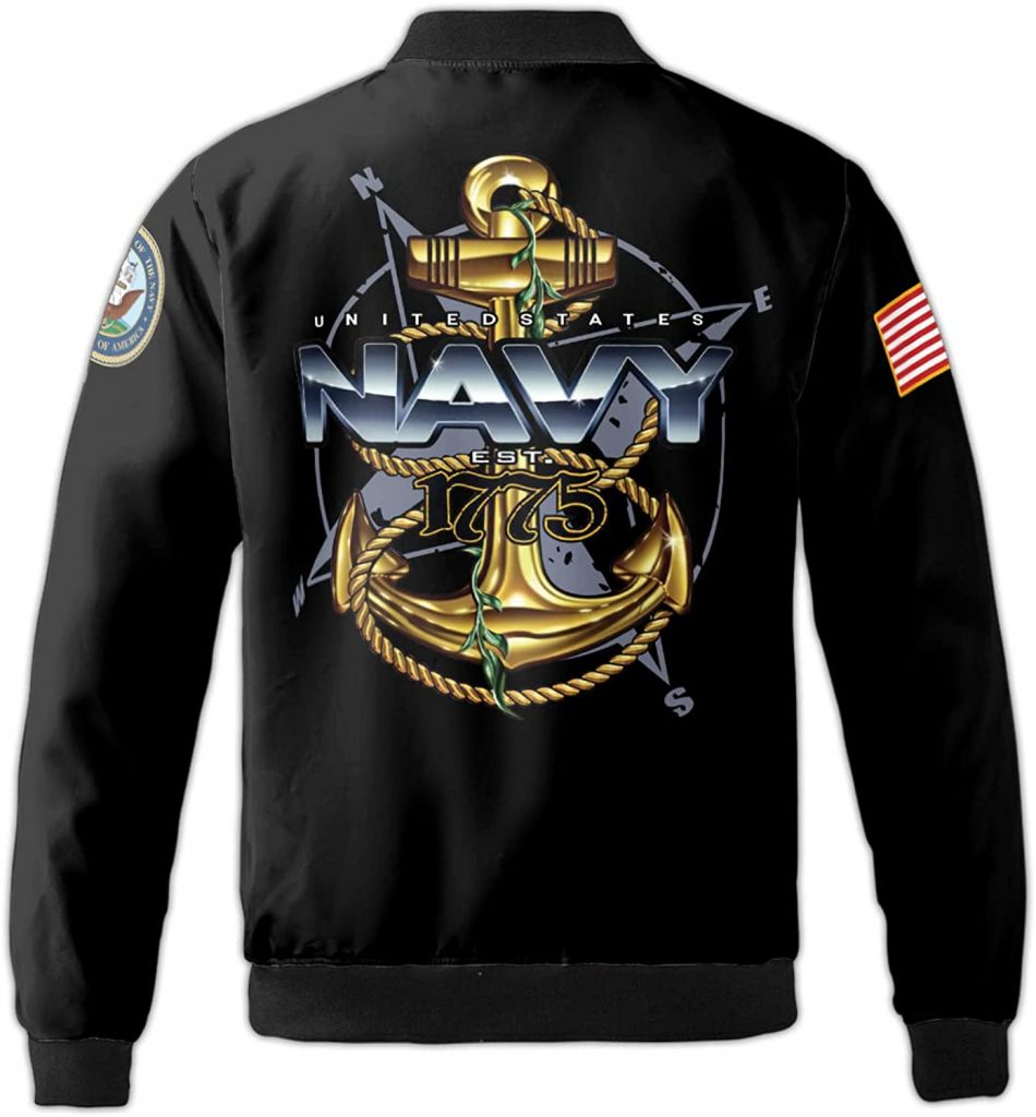 Personalized U.s Navy Veteran Fleece Bomber Jacket Aop With Zip, Proud Veteran Shirt, Anchor Navy Shirt, Military Army Gift