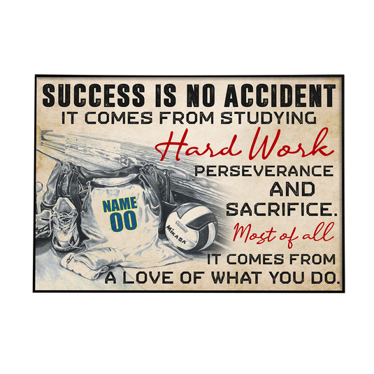 Volleyball Success Is No Accident Poster Personalized Wall Art Inspirational Gift