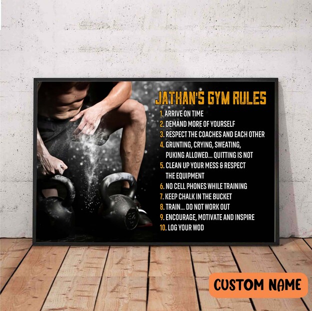 Gym Rules, Code Of Conduct Personalized Wall Art Weightlifting Man Gift