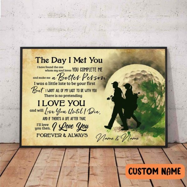 Personalized Golf Couple Golfer Live Here Poster Colorful Sports Wall Art Style Home Decor