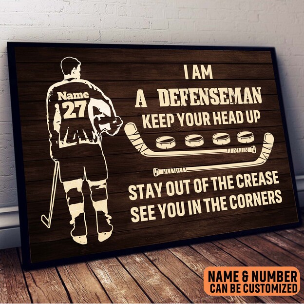 Defenseman Hockey Poster – Keep Your Head Up Personalized Wall Art